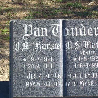 TONDER J.B., van 1921-1981 &amp; M.S. VENTER 1924-1992