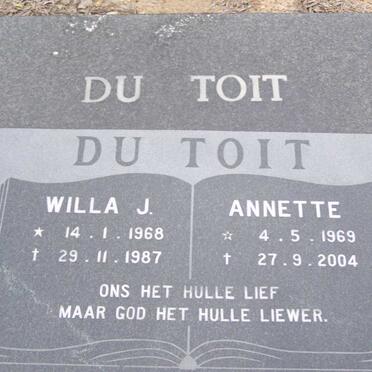 TOIT Willa J., du 1968-1987 :: TOIT Annette, du 1969-2004
