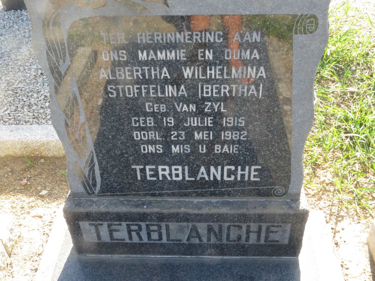 TERBLANCHE Albertha Wilhelmina Stoffelina nee VAN ZYL 1915-1982
