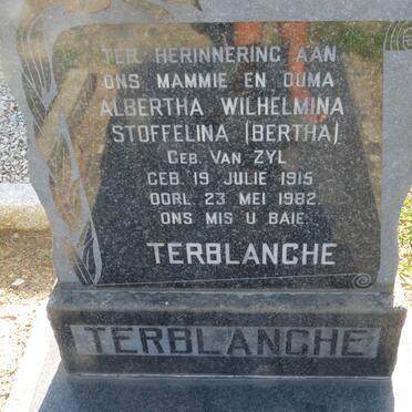 TERBLANCHE Albertha Wilhelmina Stoffelina nee VAN ZYL 1915-1982