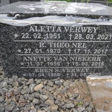VERWEY Aletta 1951-2021 :: NEL R. Theo 1970-2017 :: NIEKERK Anette, van 1956-2015 :: VERWEY Eben S. 1965-2005