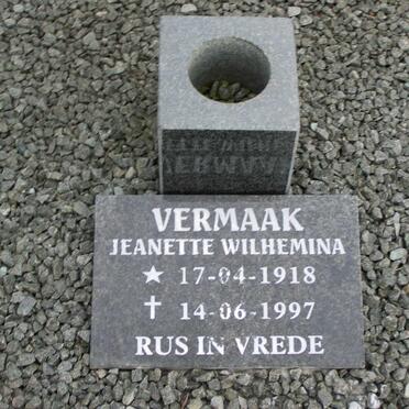 VERMAAK Jeanette Wilhemina 1918-1997