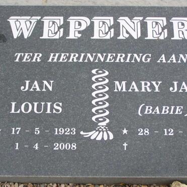 WEPENER Jan Louis 1923-2008 &amp; Mary Jane 1928-