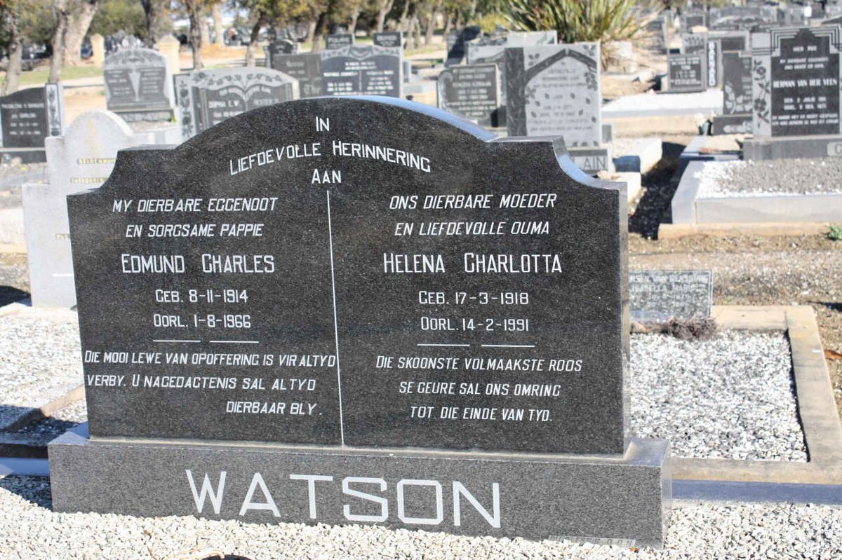 WATSON Edmund Charles 1914-1966 &amp; Helena Charlotta 1918-1991