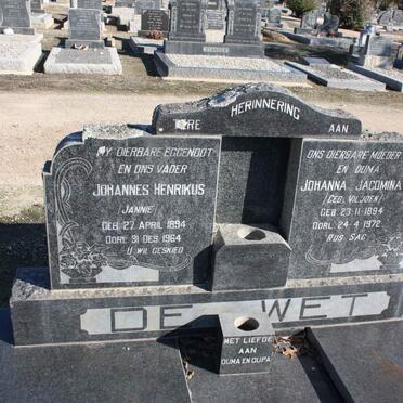 WET Johannes Hendrikus, de  1894-1964 &amp; Johanna Jacomina VILJOEN 1894-1972