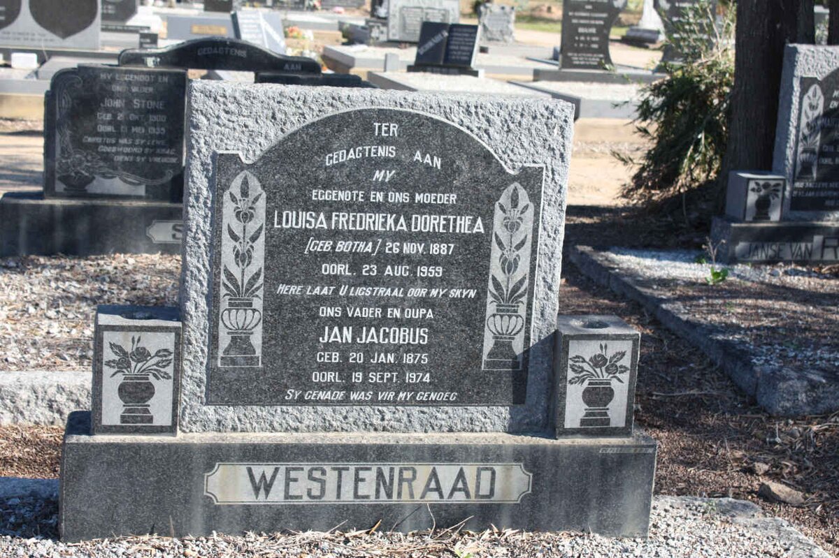 WESTENRAAD Jan Jacobus 1875-1974 &amp; Louisa Fredrieka Dorethea BOTHA 1887-1959