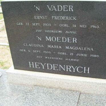 HEYDENRYCH Ernst Frederick 1905-1963 &amp; Claudina Maria Magdalena 1906-1980