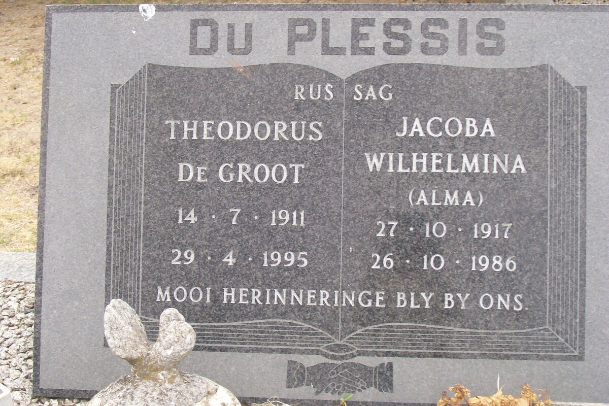 PLESSIS Theodorus de Groot, du 1911-1995 &amp; Jacoba Wilhelmina 1917-1986