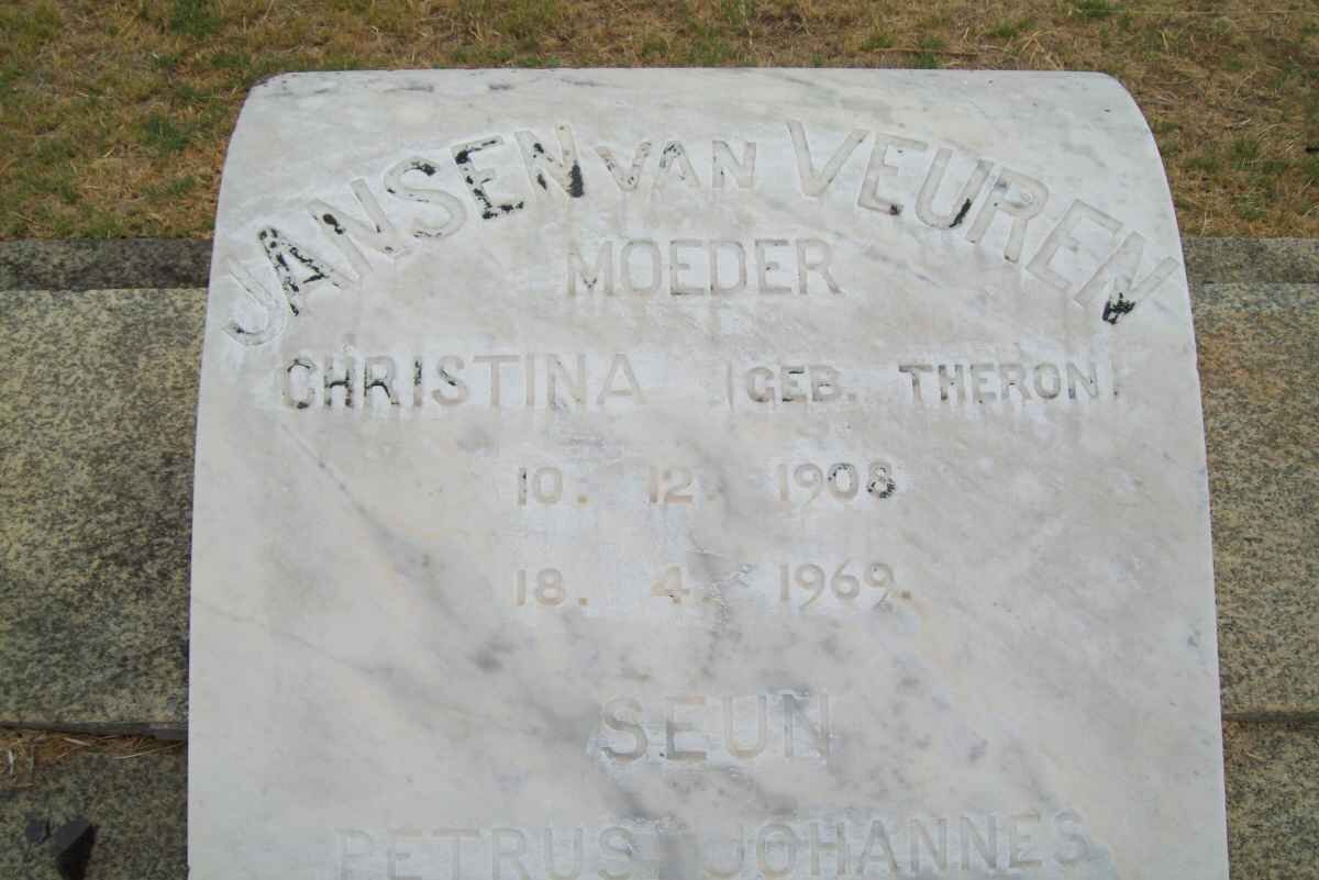VEUREN Christina, Jansen van nee THERON 1908-1969 :: JANSEN VAN VEUREN Petrus Johannes 1932-1990