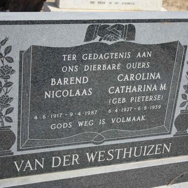 WESTHUIZEN Barend Nicolaas, van der 1917-1987 &amp; Carolina Catharina M. PIETERSE 1927-1959