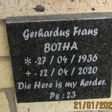 BOTHA Gerhardus Frans 1936-2020