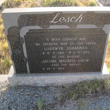 LESCH Lodewyk Johannes 1910-1978 &amp; Jacoba Magrita Louw VAN RHYN 1924-