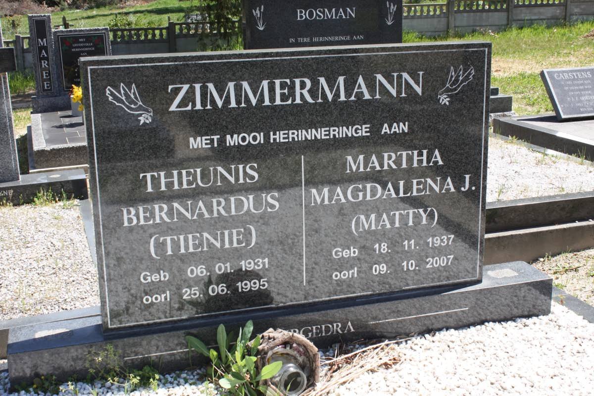 ZIMMERMANN Theunis Bernardus 1931-1995 &amp; Martha Magdalena J. 1937-2007