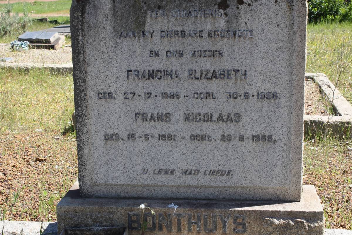 BONTHUYS Frans Nicolaas 1881-1965 &amp; Francina Elizabeth 1888-1958