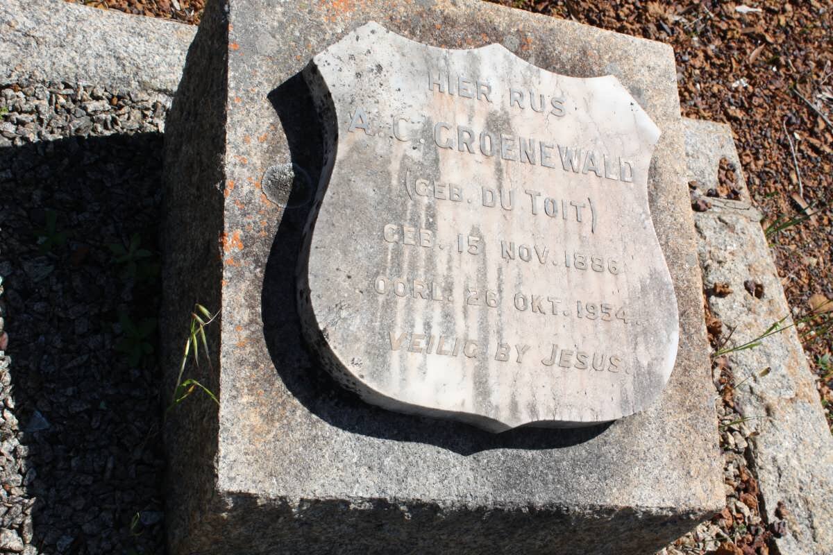 GROENEWALD A.C. nee DU TOIT 1886-1954