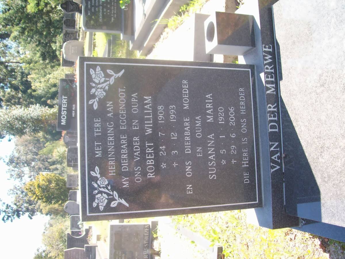 MERWE Robert William, van der 1908-1993 &amp; Susanna Maria 1920-2006
