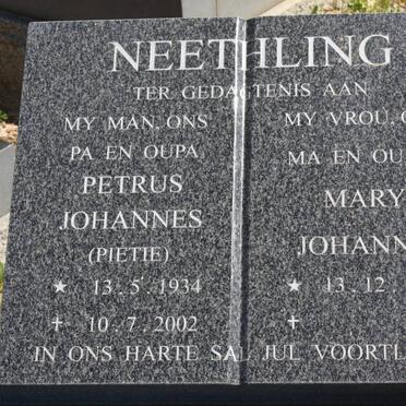 NEETHLING Petrus Johannes 1934-2002 &amp; Mary Johanna 1933-