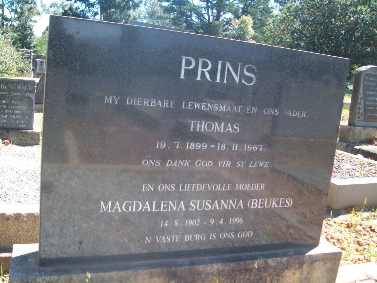 PRINS Thomas 1899-1967 &amp; Magdalena Susanna BEUKES 1902-1996