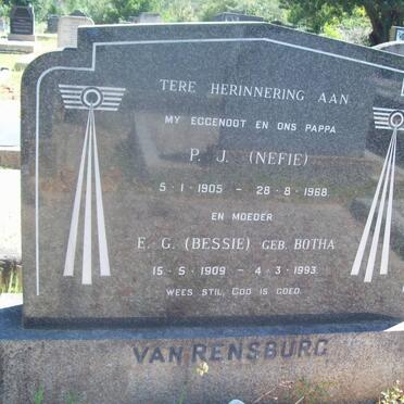 RENSBURG P.J., van 1905-1968 &amp; E.J. BOTHA 1907-1993