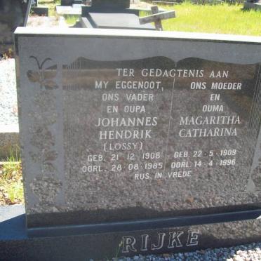 RIJKE Johannes Hendrik 1908-1985 &amp; Magaritha Catharina 1909-1996
