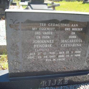 RIJKE Johannes Hendrik 1908-1985 &amp; Magaritha Catharina 1909-1996