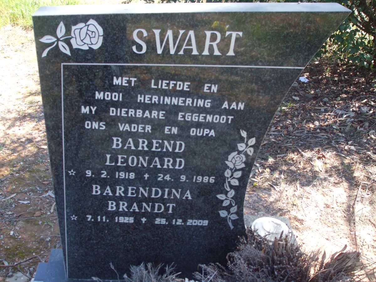 SWART Barend Leonard 1918-1986 &amp; Barendina Brandt 1925-2009