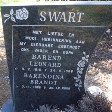 SWART Barend Leonard 1918-1986 &amp; Barendina Brandt 1925-2009