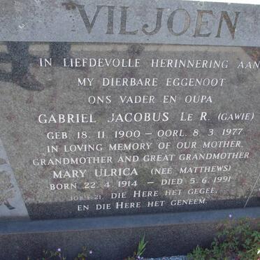 VILJOEN Gabriel Jacobus le R. 1900-1977 :: MATTHEWS Mary Ulrica 1914-1991