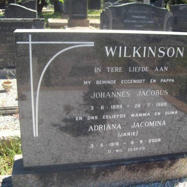 WILKINSON Johannes Jacobus 1899-1969 &amp; Adriana Jacomina a1918-2006