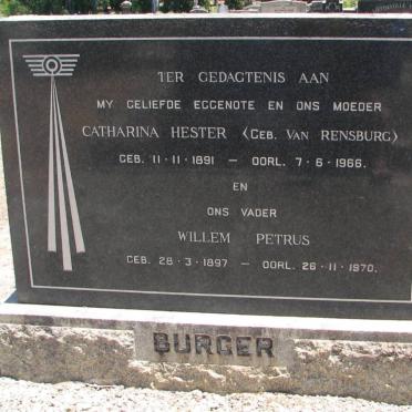 BURGER Willem Petrus 1897-1970 &amp; Catharina Hester VAN RENSBURG 1891-1966