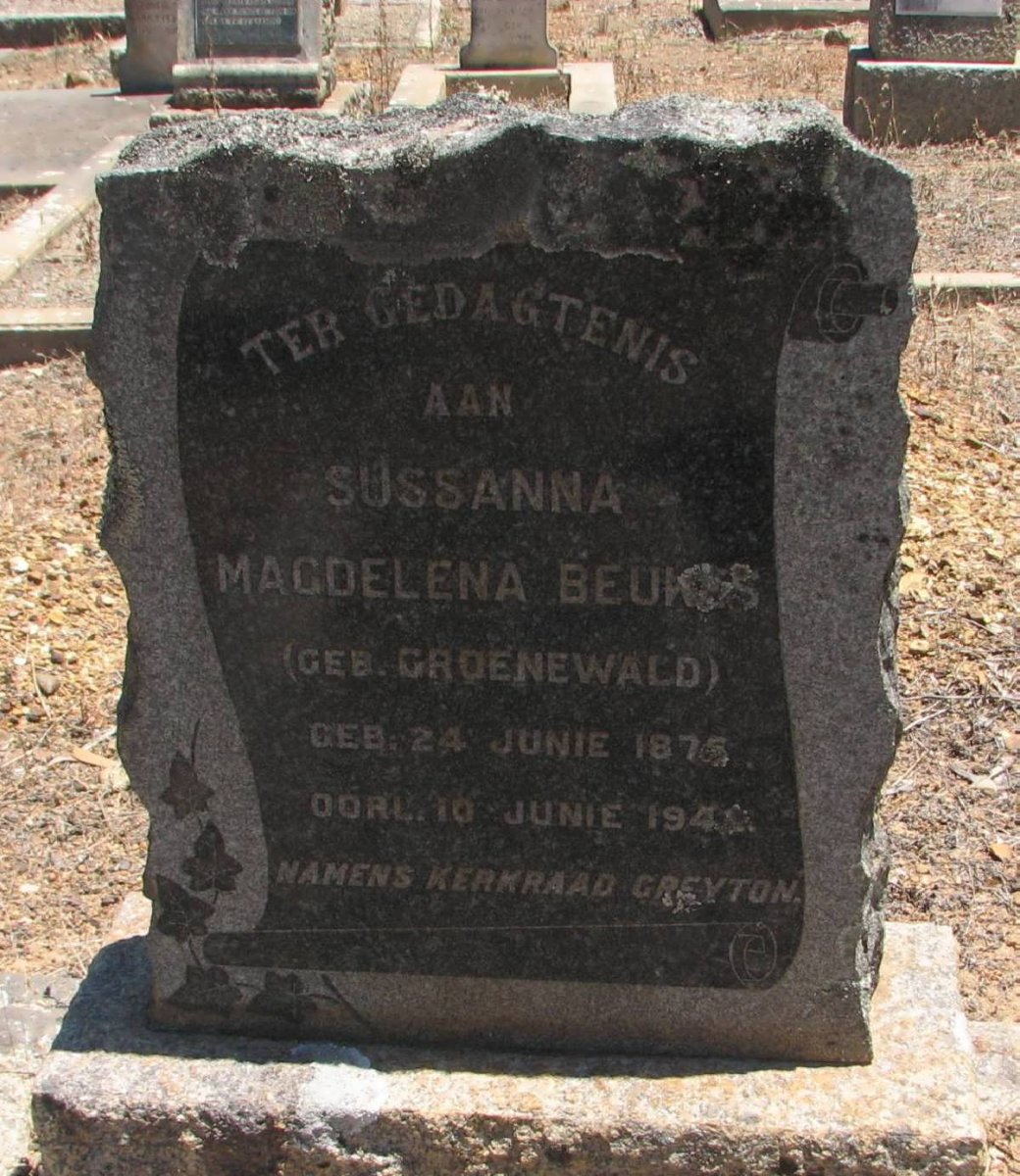 BEUKES Sussanna Magdelena nee GROENEWALD 1875-194?