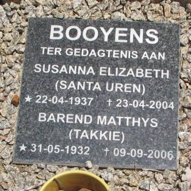BOOYENS Barend Matthys 1932-2006 &amp; Susanna Elizabeth SANTA UREN 1937-2004