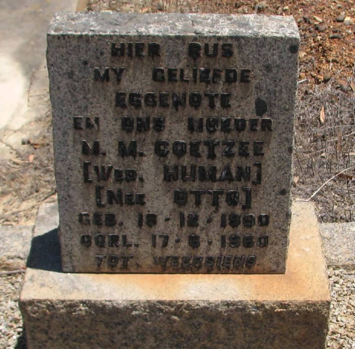 COETZEE M.M. previously HUMAN nee OTTO 1890-1960