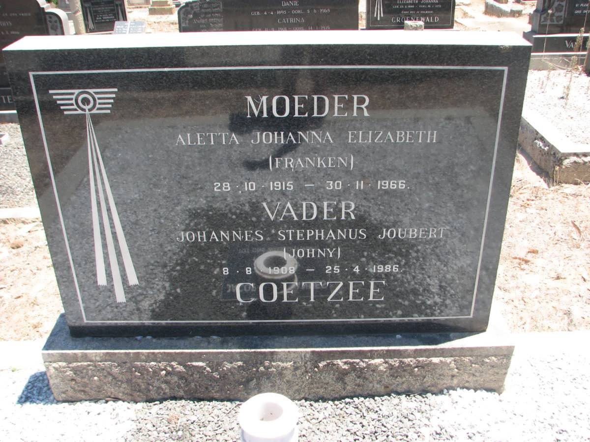 COETZEE Johannes Stephanus Joubert 1909-1986 &amp; Aletta Johanna Elizabeth FRANKEN 1915-1966