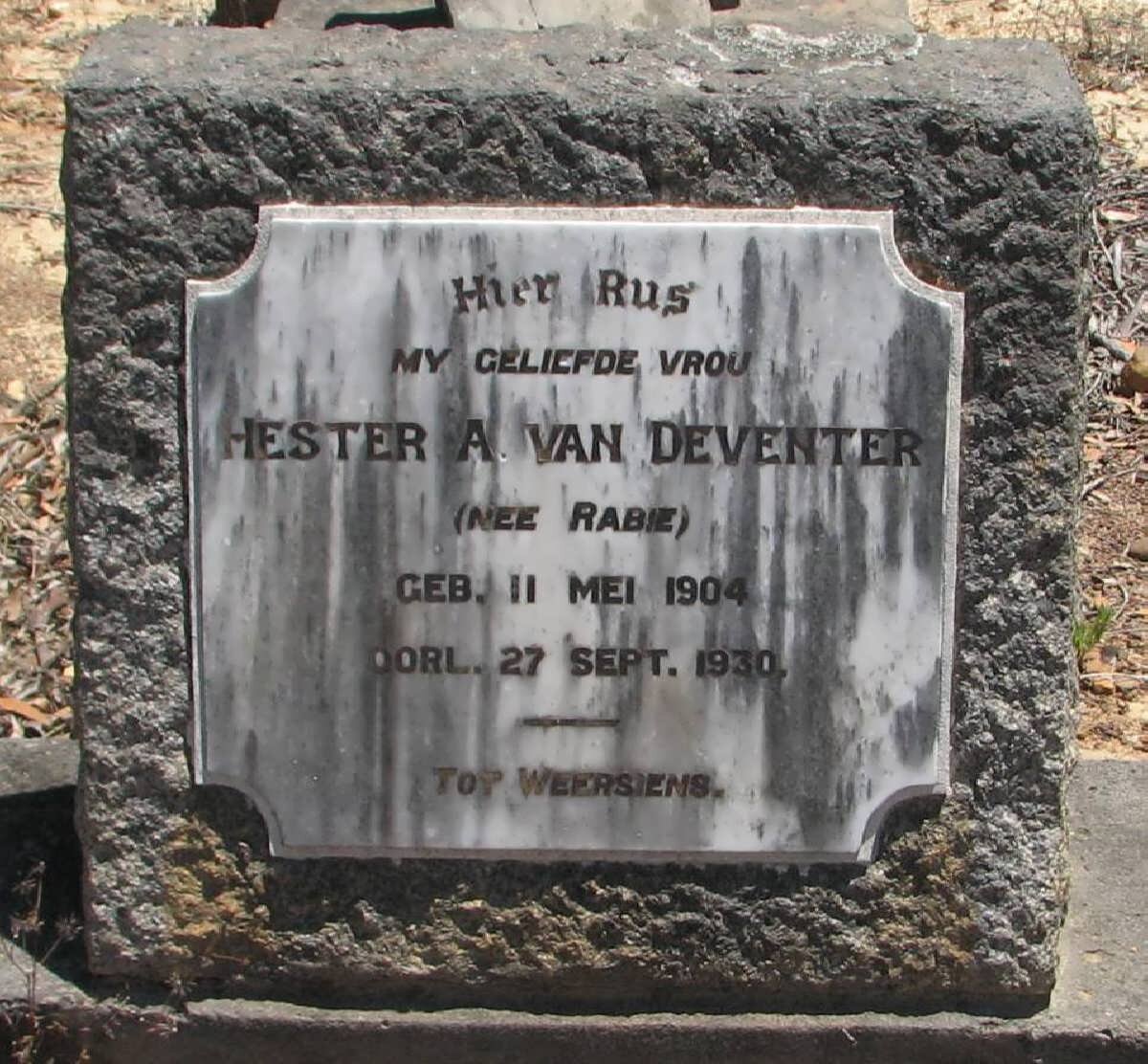 DEVENTER Hester A., van nee RABIE 1904-1930