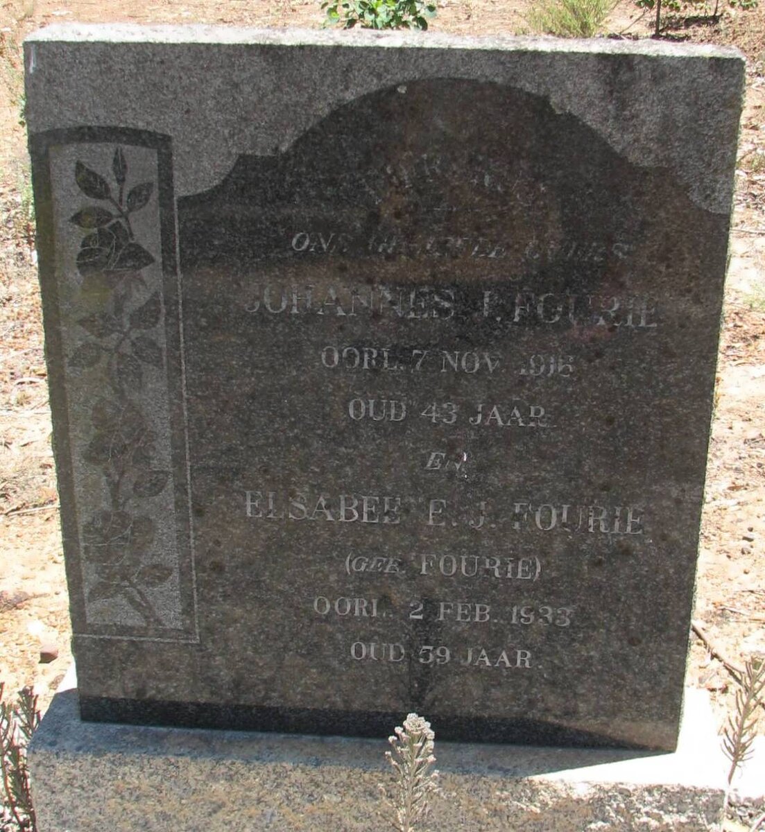 FOURIE Johannes J. -1916 &amp; Elsabee E.J. FOURIE -1933