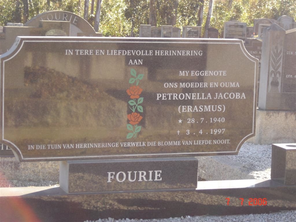 FOURIE Petronella Jacoba nee ERASMUS 1940-1997