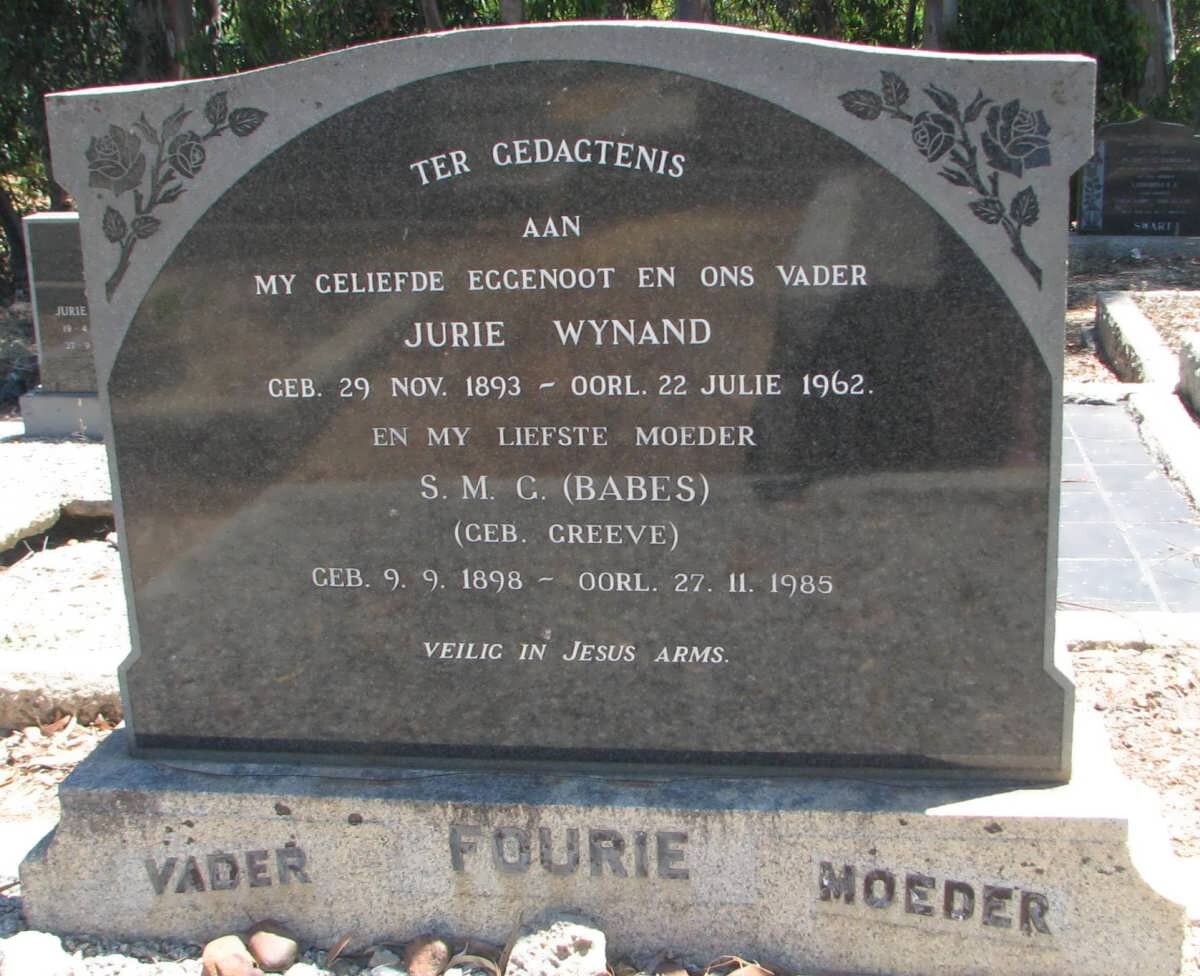 FOURIE Jurie Wynand 1893-1962 &amp; S.M.C. GREEVE 1898-1985