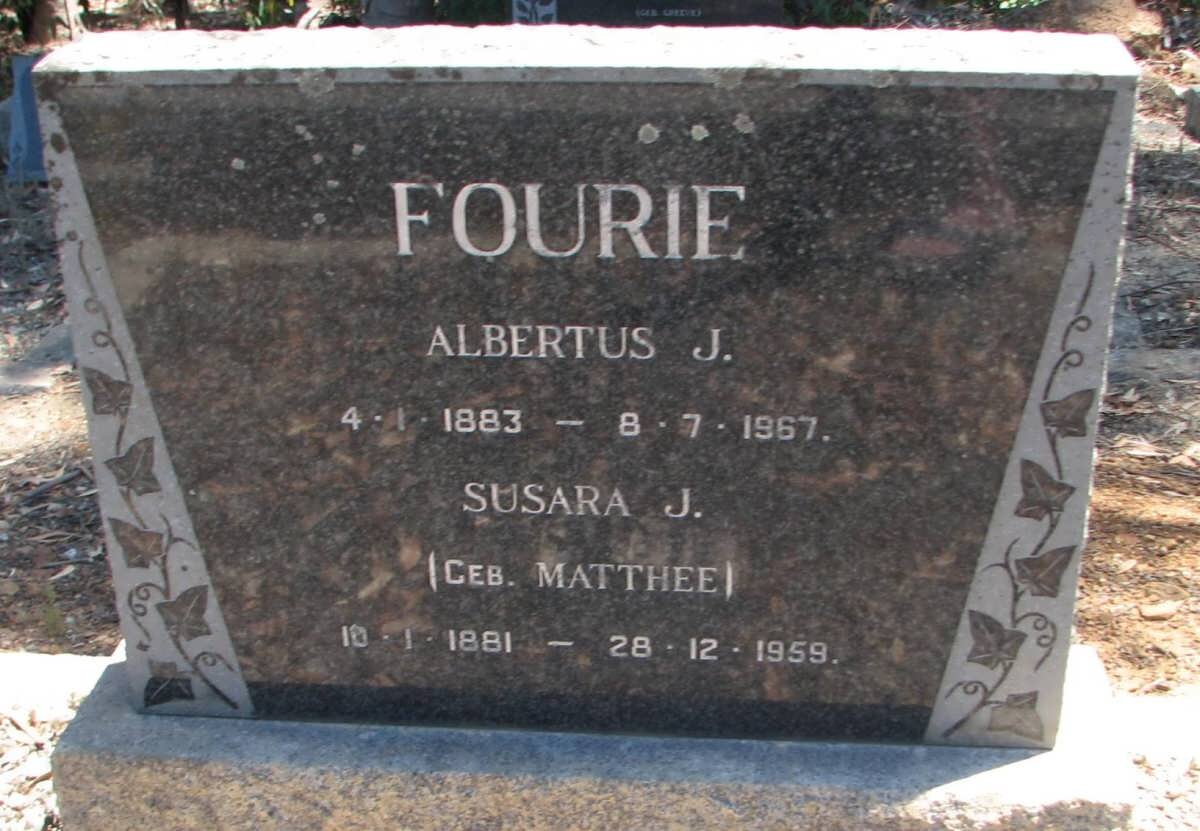 FOURIE Albertus J. 1883-1967 &amp; Susara J. MATTHEE 1881-1959