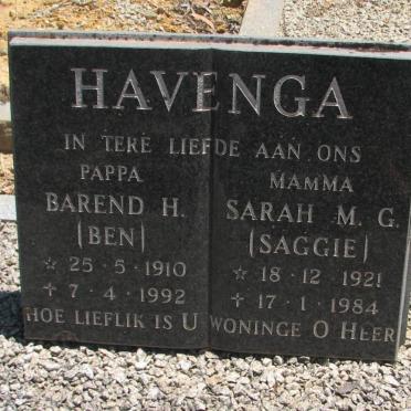 HAVENGA Barend H. 1910-1992 &amp; Sarah M.G. 1921-1984