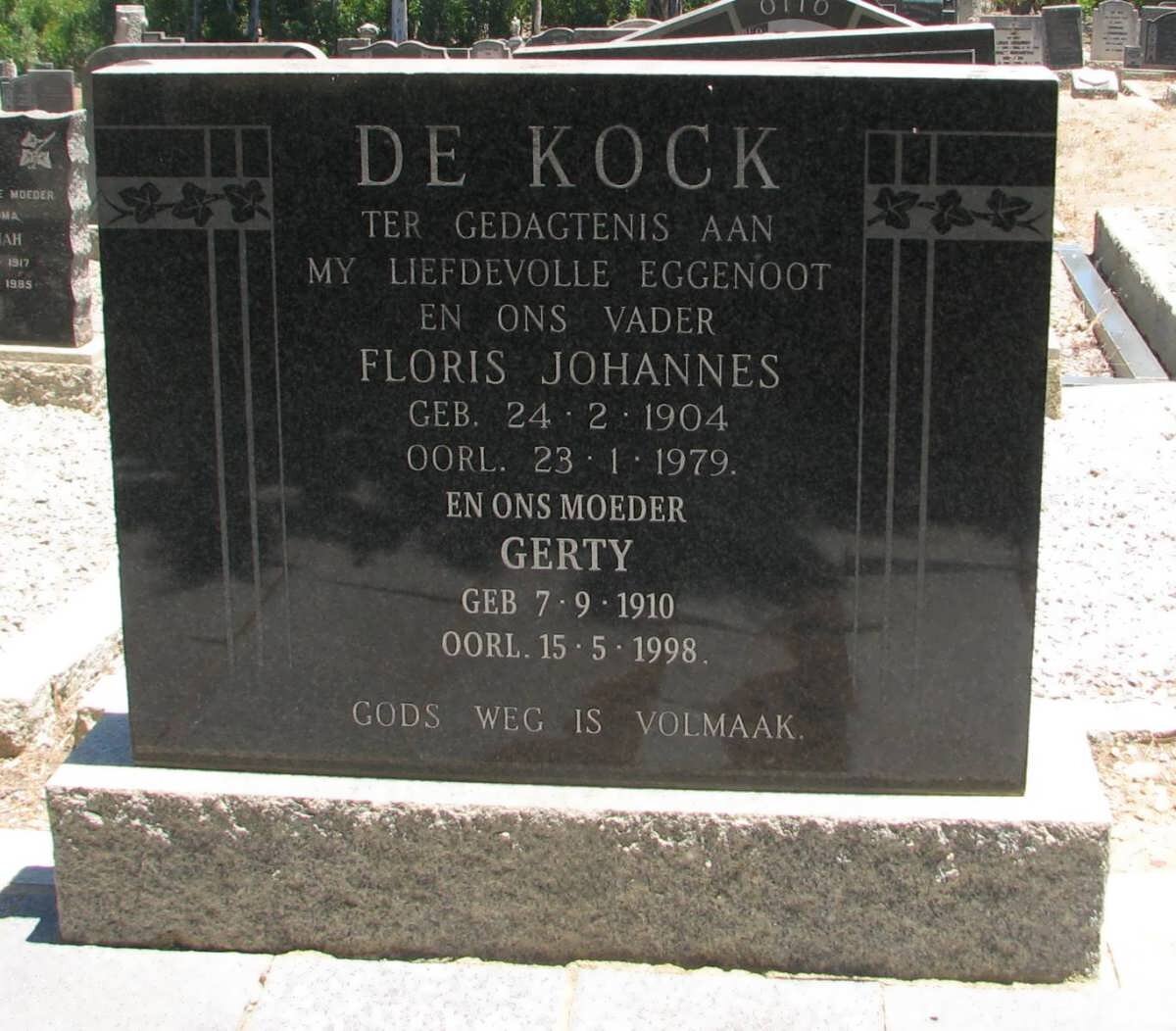KOCK Floris Johannes, de 1904-1979 &amp; Gerty 1910-1998