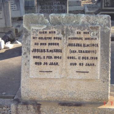 KOCK Josias S., de -1945, DE KOCK Johanna H. nee ERASMUS -1950