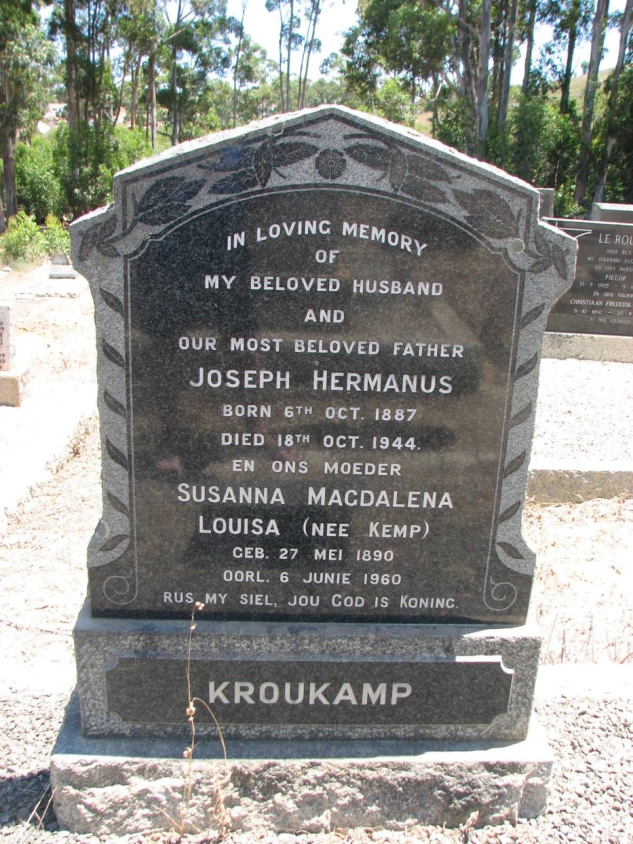KROUKAMP Joseph Hermanus 1887-1944 &amp; Susanna Magdalena Louisa KEMP 1890-1960