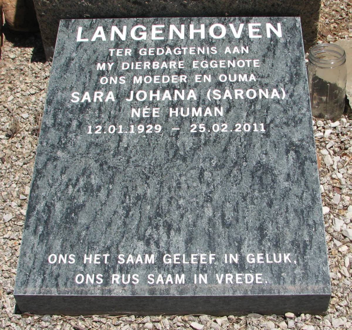LANGENHOVEN Sara Johanna nee HUMAN 1929-2011