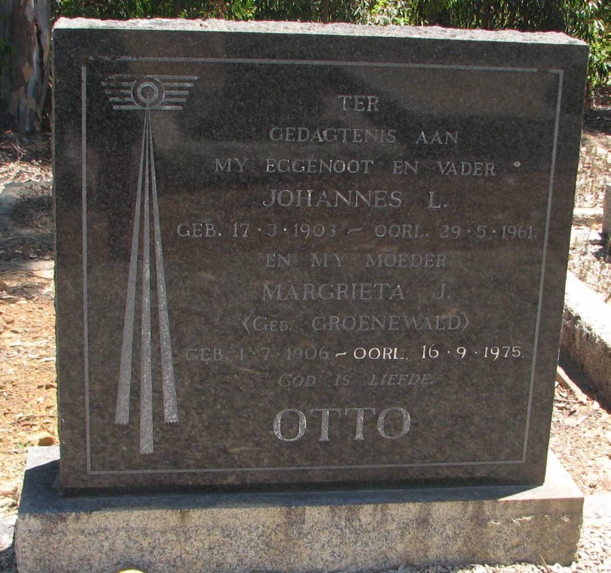 OTTO Johannes L. 1903-1961 &amp; Margrieta J. GROENEWALD 1906-1975