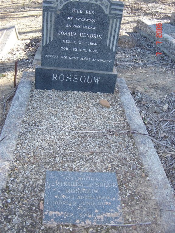 ROSSOUW Joshua Hendrik 1864-1920 &amp; Gertruida LE SUEUR 1869-1902