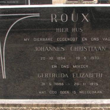 ROUX Johannes Christiaan 1894-1970 &amp; Gertruida Elizabeth 1888-1975