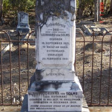 SOLMS Leonhard, von 1821-1910 &amp; Sara Johanna ROTHMAN 1837-1909