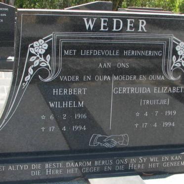 WEDER Herbert Wilhelm 1916-1994 &amp; Gertruida Elizabeth 1919-1994