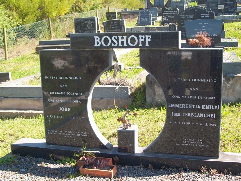 BOSHOFF John 1909-1972 &amp; Emmerentia TERBLANCHE